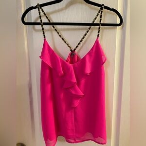 Hot pink tank top with gold and leather straps size large